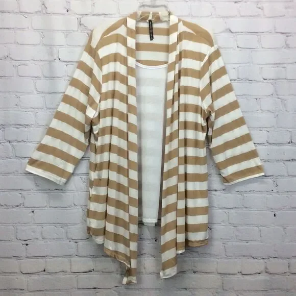 Drama Gold Layered Top Women's Size 3X Tan & White Stripe Waterfall Lightweight - Picture 1 of 8